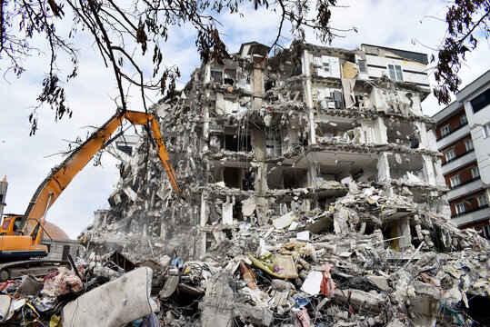 Destroyed buildings after the earthquake in Turkey. Earthquake scenes from Kahramanmaraş and Hatay. 7.8 and 7.4 eartquake. 6 FEBRUARY 2023
