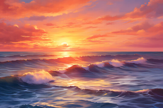 Beautiful seascape. Sunset over the sea. 3d render