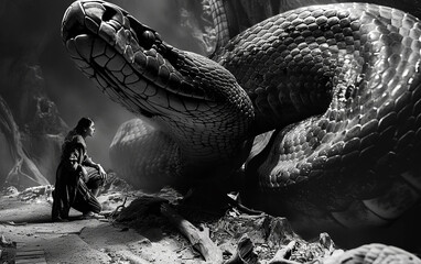 fantasia de cobra gigante frente a ser humano