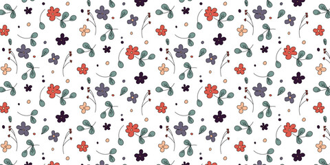 Trendy floral seamless pattern illustration. Vintage 70s style hippie flower background design. Colorful pastel color groovy artwork, y2k nature backdrop with daisy flowers