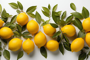 Branches of lemon on the white background