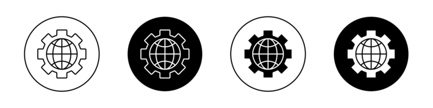 Globalization Icon Set. World Network Trade Vector Symbol in a Black Filled and Outlined Style. International Bonds Sign.