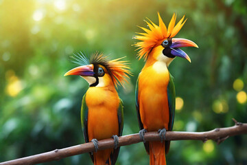 Beautiful Couple Birds on a Branch
