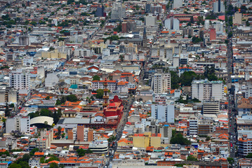 A high angle view of Salta city from Cerro San Bernardo viewpoint, Salta Province, northwest...