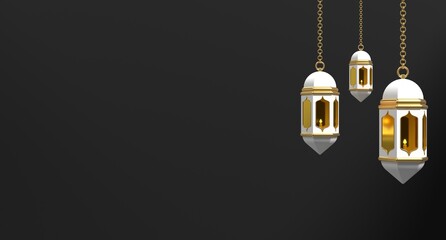 Golden lantern. Arabic lamp. 3D lantern. Decoration for ramadan kareem, eid mubarak, islamic new year. 3D rendering illustration