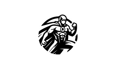 SUPERHERO mascot logo icon , black and white hero mascot logo icon , superman mascot logo icon - obrazy, fototapety, plakaty