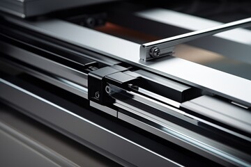 A Close-Up Shot of a Drawer Slide, Highlighting its Intricate Industrial Design and Its Role in Everyday Furniture Functionality - obrazy, fototapety, plakaty