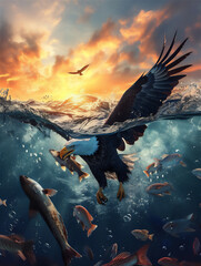 eagle catch the fish in the sea