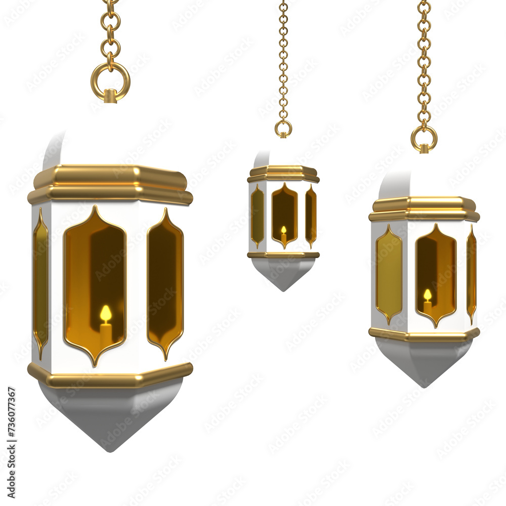 Wall mural Golden lantern. Arabic lamp. 3D lantern. Decoration for ramadan kareem, eid mubarak, islamic new year. 3D rendering illustration