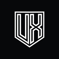 UX Letter Logo monogram shield geometric line inside shield isolated style design