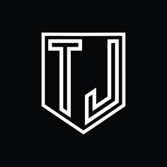 TJ Letter Logo monogram shield geometric line inside shield isolated style design