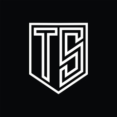 TS Letter Logo monogram shield geometric line inside shield isolated style design