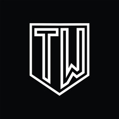 TW Letter Logo monogram shield geometric line inside shield isolated style design