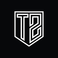 TZ Letter Logo monogram shield geometric line inside shield isolated style design