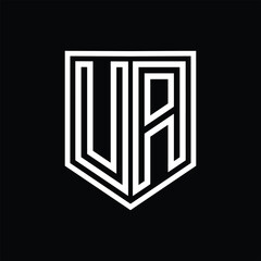 UA Letter Logo monogram shield geometric line inside shield isolated style design