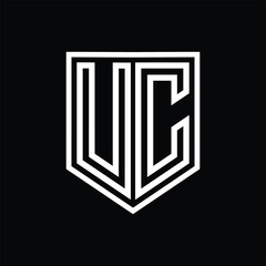 UC Letter Logo monogram shield geometric line inside shield isolated style design