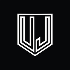 UJ Letter Logo monogram shield geometric line inside shield isolated style design