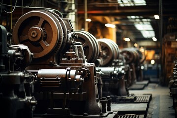 A Detailed View of a Rolling Mill Stand in an Industrial Setting, Highlighting the Intricate Machinery and Rustic Background - obrazy, fototapety, plakaty