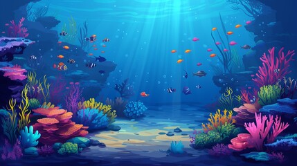 Fototapeta na wymiar underwater backdrop of a coral reef with vibrant fish and other marine life in a deep blue ocean