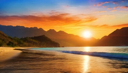 Fototapeta na wymiar Beach and hill with beautiful sunset landscape 
