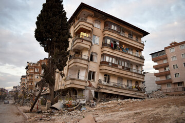 Destroyed buildings after the earthquake in Turkey. Earthquake scenes from Kahramanmaraş and...