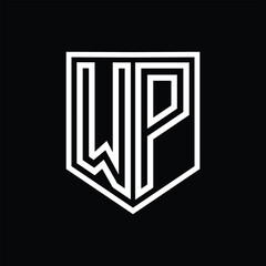 WP Letter Logo monogram shield geometric line inside shield isolated style design