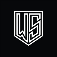 WS Letter Logo monogram shield geometric line inside shield isolated style design