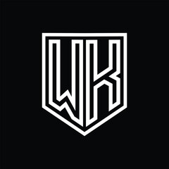 WK Letter Logo monogram shield geometric line inside shield isolated style design