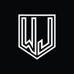 WJ Letter Logo monogram shield geometric line inside shield isolated style design