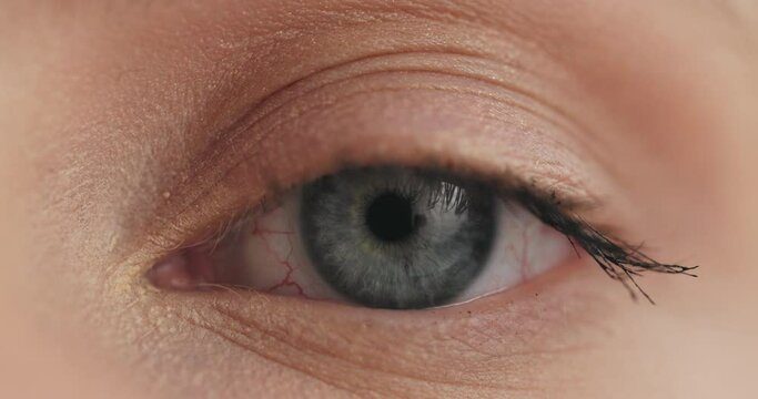 Person, focus and retina with closeup of eyes for optometry, glaucoma exam and optical assessment. Ophthalmology, medical test and eyeball for eyecare, eyesight and vision wellness for contact lenses