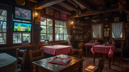 Fototapeta na wymiar Balkan Brilliance: A Cozy Tavern under the Subdued Lights