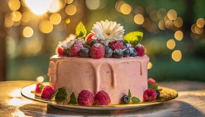 Firefly wedding berries cake with blueberries, raspberries, mint and creamy