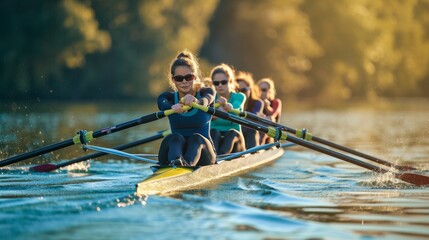 rowers paddling in beautiful river