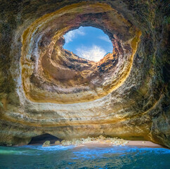 Inside the stunning Benagil ocean Cave and its famous "eye" (Algar de Benagil), Lagoa, Algarve, Portugal