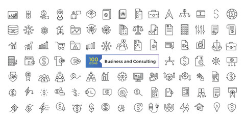 Fototapeta na wymiar Icon-Business and Consulting icon set simple line art style icons pack. Vector illustration