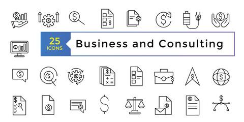 Icon-Business and Consulting icon set simple line art style icons pack. Vector illustration