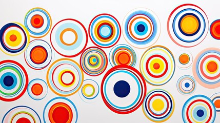 A mesmerizing array of circular stripes, each one unique in its vibrant colors and intricate patterns, set against a pristine white background