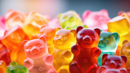 Capture soft and fragrant gummy bears in a variety of colors - obrazy, fototapety, plakaty