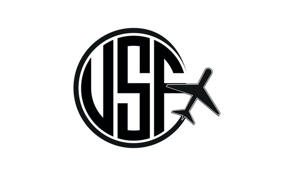 USF three initial letter circle tour & travel agency logo design vector template. hajj Umrah agency, abstract, wordmark, business, monogram, minimalist, brand, company, flat, tourism agency, tourist