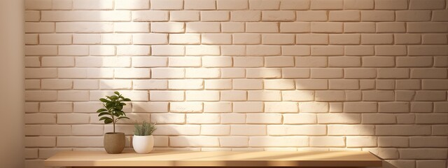 The wall in the room exposed to sunlight is made of ivory-colored bricks, and a flower pot with plants is placed in front of it to be used as a banner.