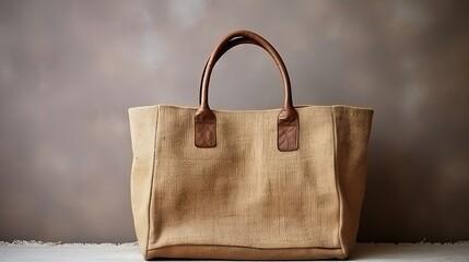 A rustic jute tote bag for women, earthy craftsmanship, and a natural rope handle, mockup, placed against a matte clay backdrop - obrazy, fototapety, plakaty