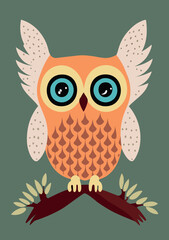 Illustration  of сute funny owl cartoon flat style 