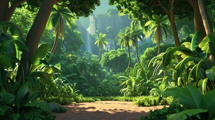 3D Rendered Background: Empty Forest Space for Kids and Animation, Jungle Theme by Generative AI