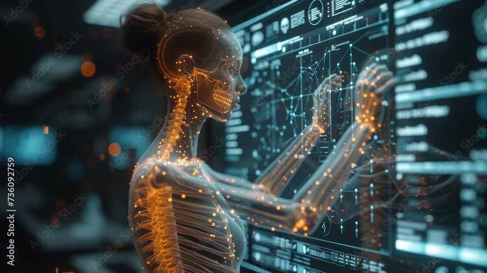 Leinwandbilder biological research and biotechnology concept. radiologists using holographic scan projects of human