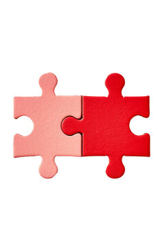 
two connected puzzle pieces of red and pink color isolated on a transparent background, png
