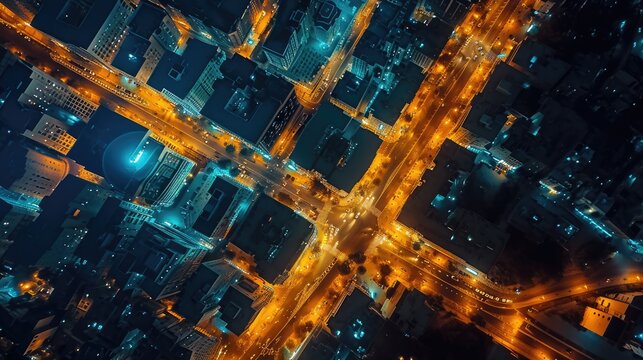 Top-Down Night Shot of Riyadh, Saudi Arabia, Captured by Generative AI