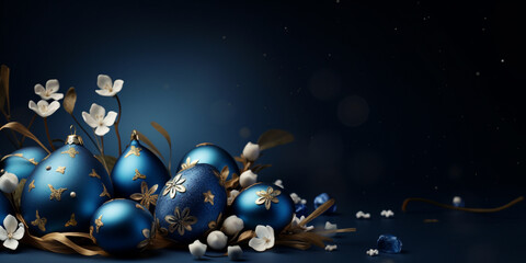 Christmas composition with Christmas balls and decorations on a black background .