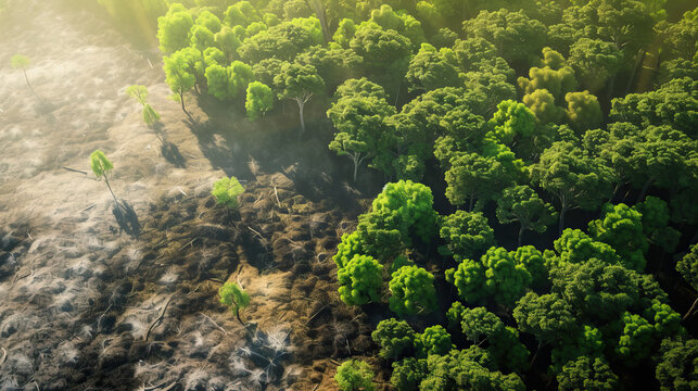 The importance of reforestation in combating global warming and climate change, concept illustration