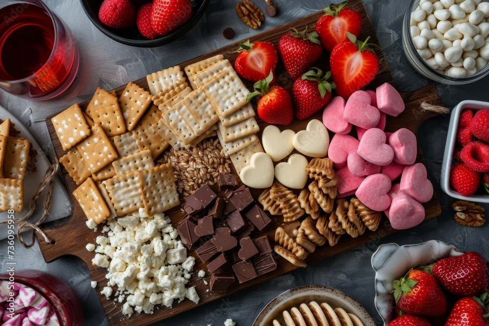Poster A table covered with an assortment of different types of appetizing food items.