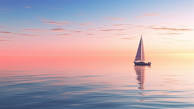 A serene seascape, with the soft hues of the setting sun reflecting off the calm, crystal-clear waters
